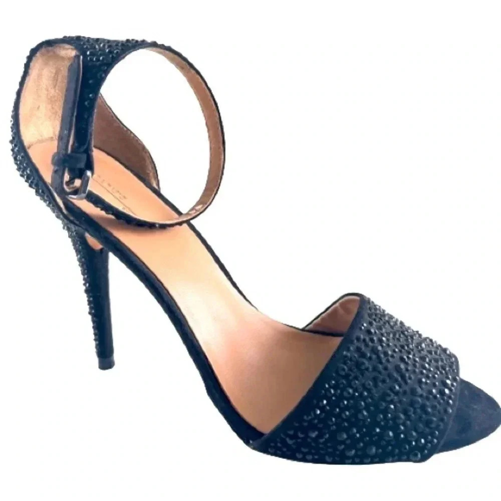 ZARA BLACK RHINESTONE ANKLE STRAP HEELS SHOES SIZE 9